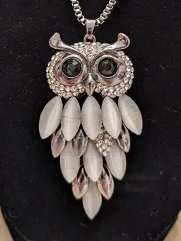 Articulated Owl Pendant Necklace Antique Silver/Bronze Tone Box Chain 24" Chain