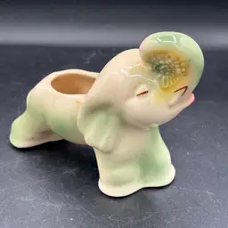 Vintage planter- Shawnee pottery green & cream elephant