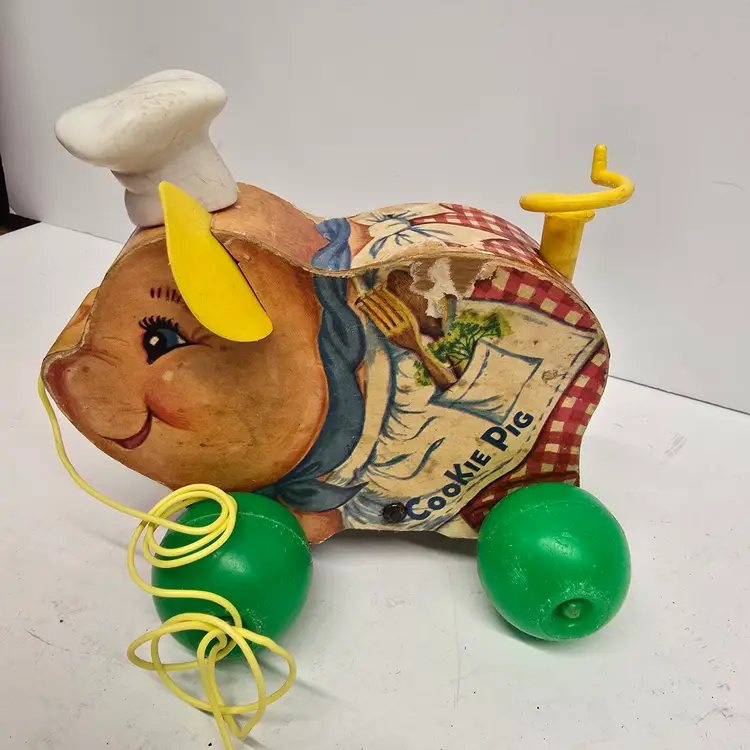 Vintage Fisher Price Cookie Pig Pull Along Toy