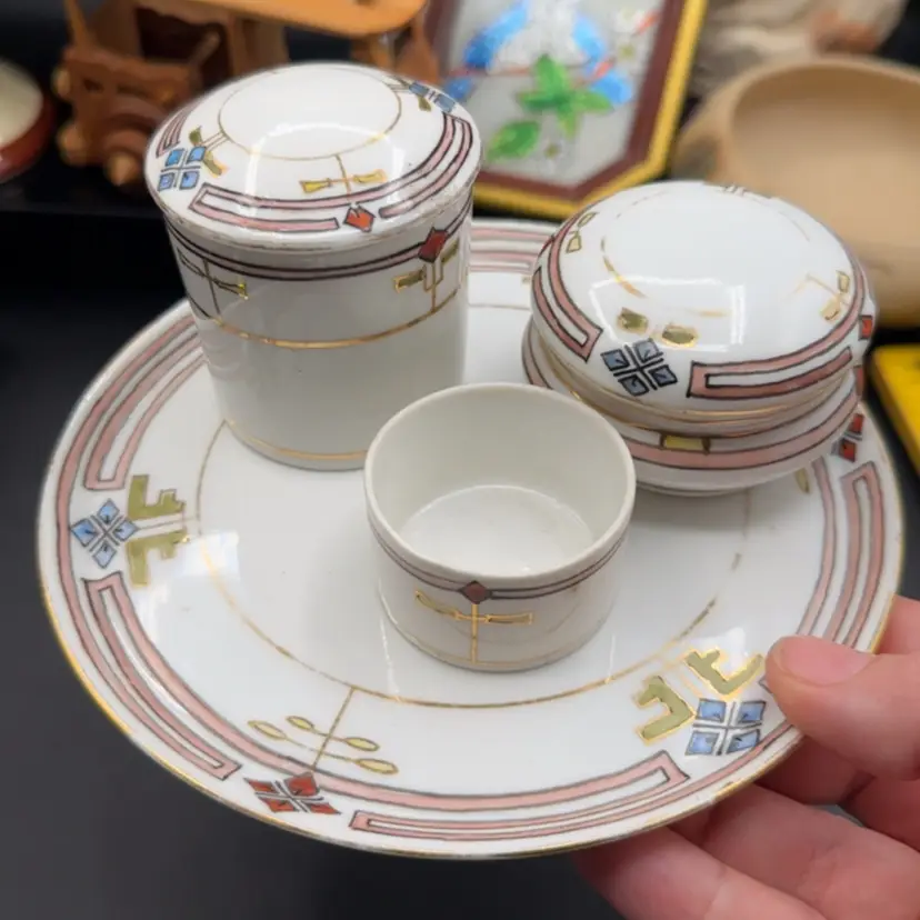 Nippon Japan Vintage 1930/40s Art Deco Vanity Set, 3pcs