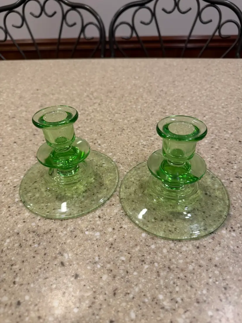 ​Vintage Green Uranium Glass Candle Holders