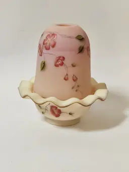 Vintage Fenton Gold Treasures 2004 Burmese Fairy Lamp Hand Painted Glows Flowers
