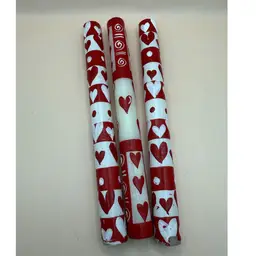 Vintage Valentine Hand Painted Red & White Heart Pillar Candle Sticks 9”