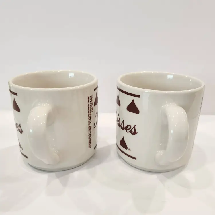 Vintage Hershey Kiss Coffees Mug White w/Chocolate Kisses 1988 Set of 2