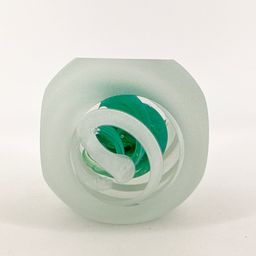 Kalina Polish Glass 2.5" Cubed Green Swirled Glass Square Paperweight Frosted