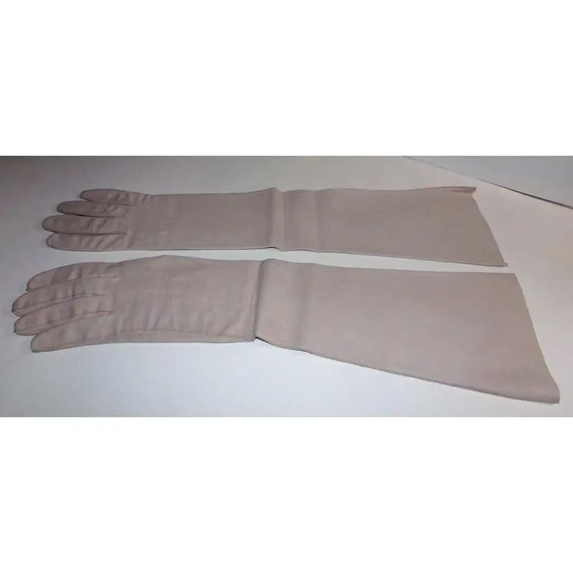 Art Deco RARE Ladies TAUPE French, Andre David, Kid Leather OPERA GLOVES Sz 7.5