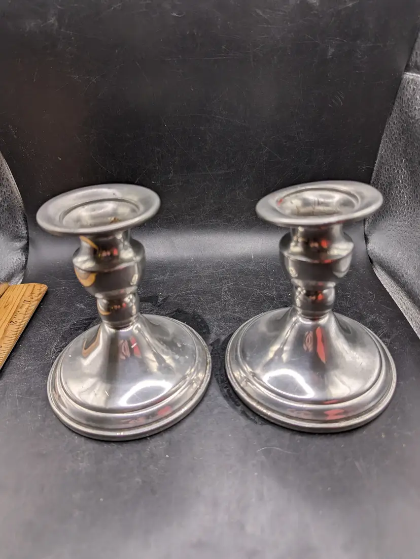Vintage Pair of Web Pewter Weighted Candle Holders