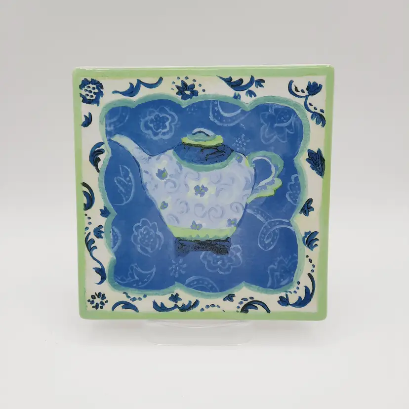 Teapot Tile Ceramic Wall Decor Blue Green Kimberly Hodges for Hallmark