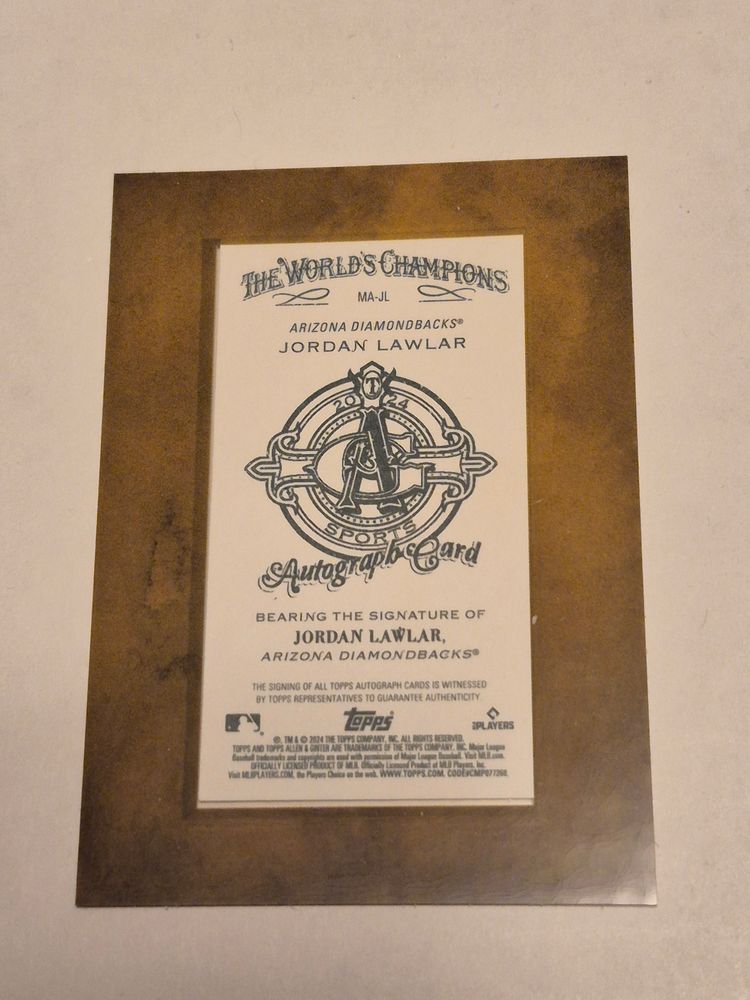 Jordan Lawlar (RC) 2024 Topps Allen &Ginter Framed Mini Auto #MA-JL Diamondbacks
