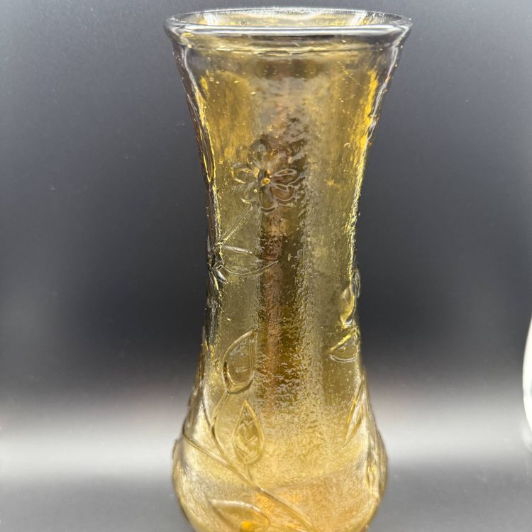 Vintage Glass Embossed Amber Honey Vase 11.5"