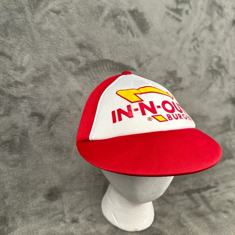 Vintage In-N-Out Burger Hat - Red and White Snapback Wide Flat Bill Employee Cap Rare HTF