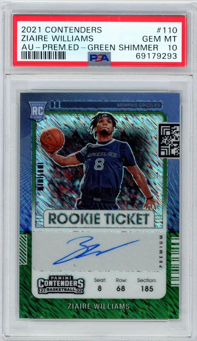 2021 Contenders ZIAIRE WILLIAMS #110 RC Rookie Ticket Auto Green Shimmer Premium Edition GRIZZLIES PSA 10 GEM MT