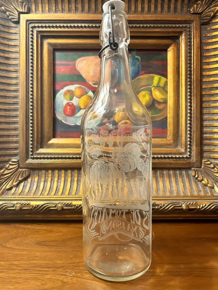 Maison Jus De Tomato Etched Stoppered Vintage French Bottle