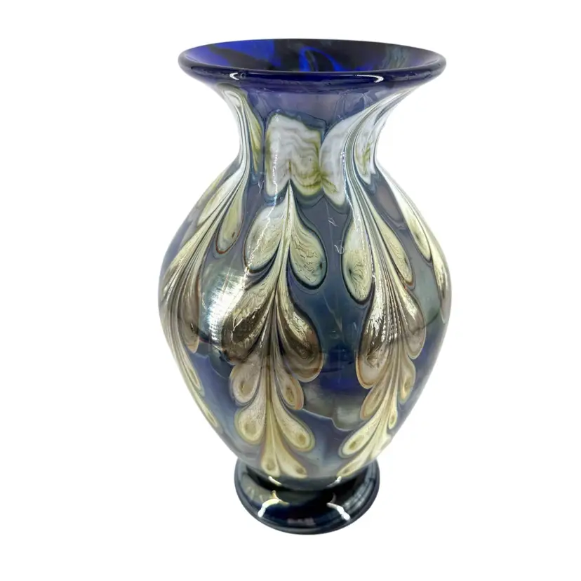 Joe Deanda Pulled Feather Blue Art Glass Vase Dollywood