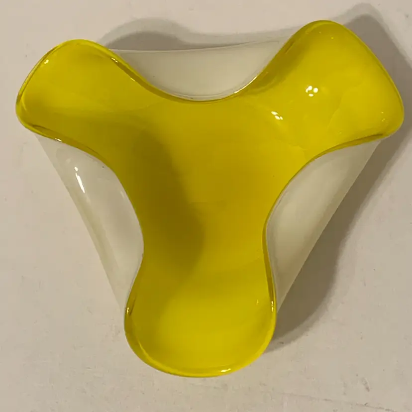 VTG Wales Art Glass Japan Yellow White Cased Glass Ashtray Pin Dish 