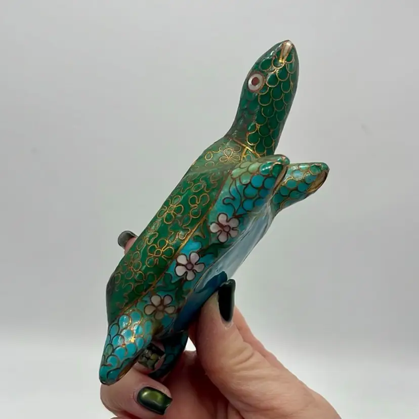 Cloisonné Turtle Trinket Figurine | 5” *read (Missing Lid)