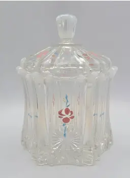 1970s Fenton Opalescent Covered Candy Dish Hand Painted Flowers • Signed • *Pic