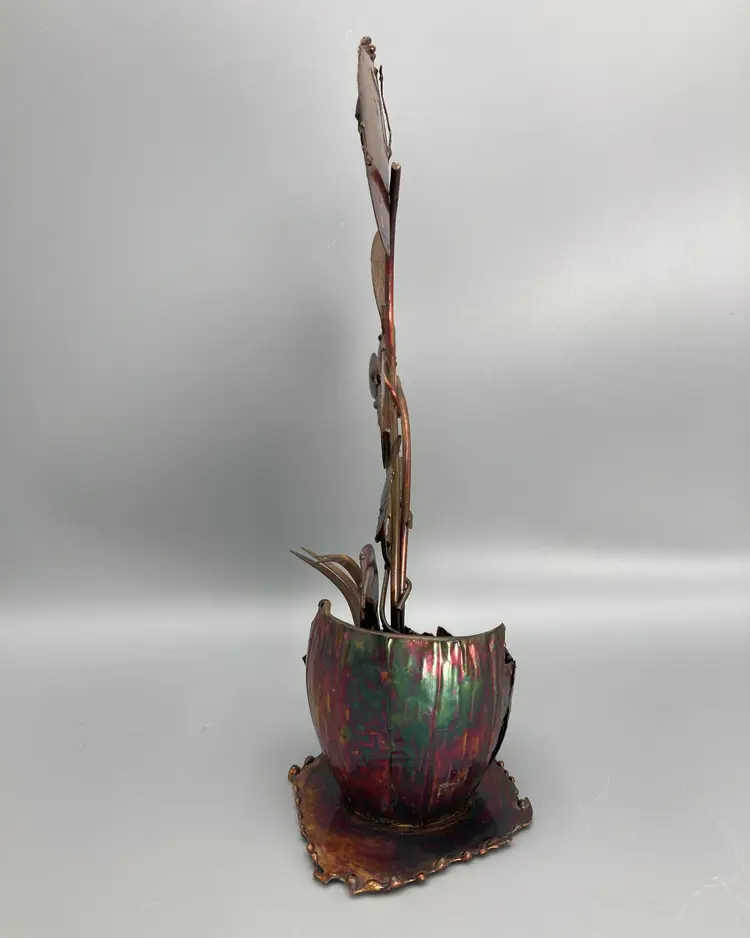 Brutalist Rose Metal Art Flower Free-Standing 9" Sculpture Figure