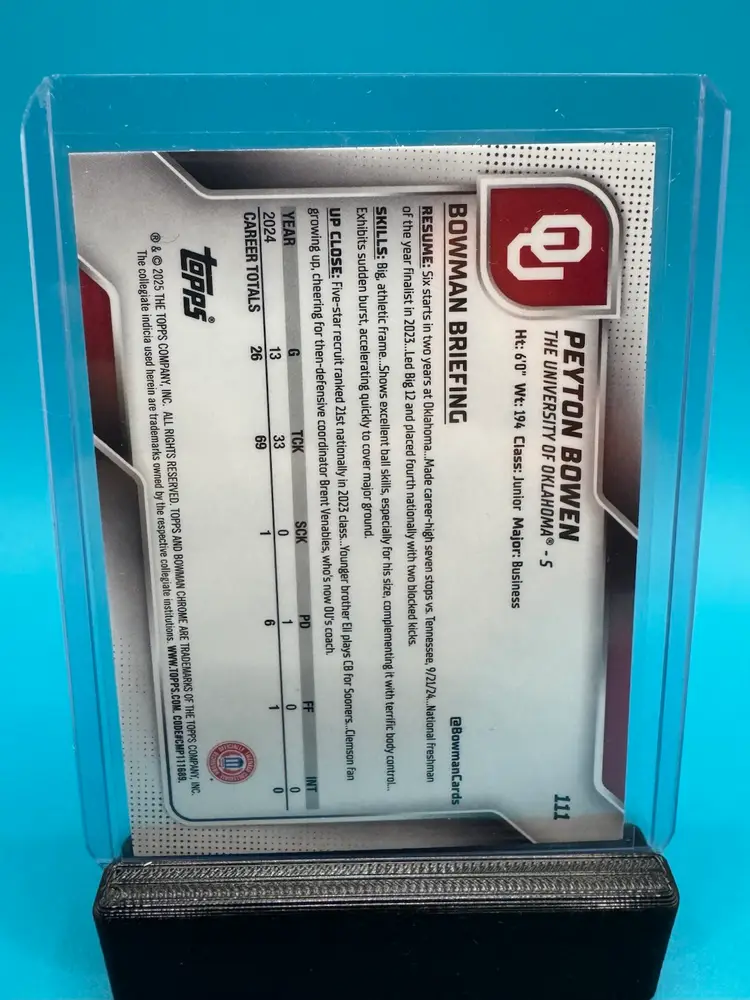 Peyton Bowen 1st Bowman Chrome U Fuchsia Mini Diamonds Refractor /225 Oklahoma Sooners