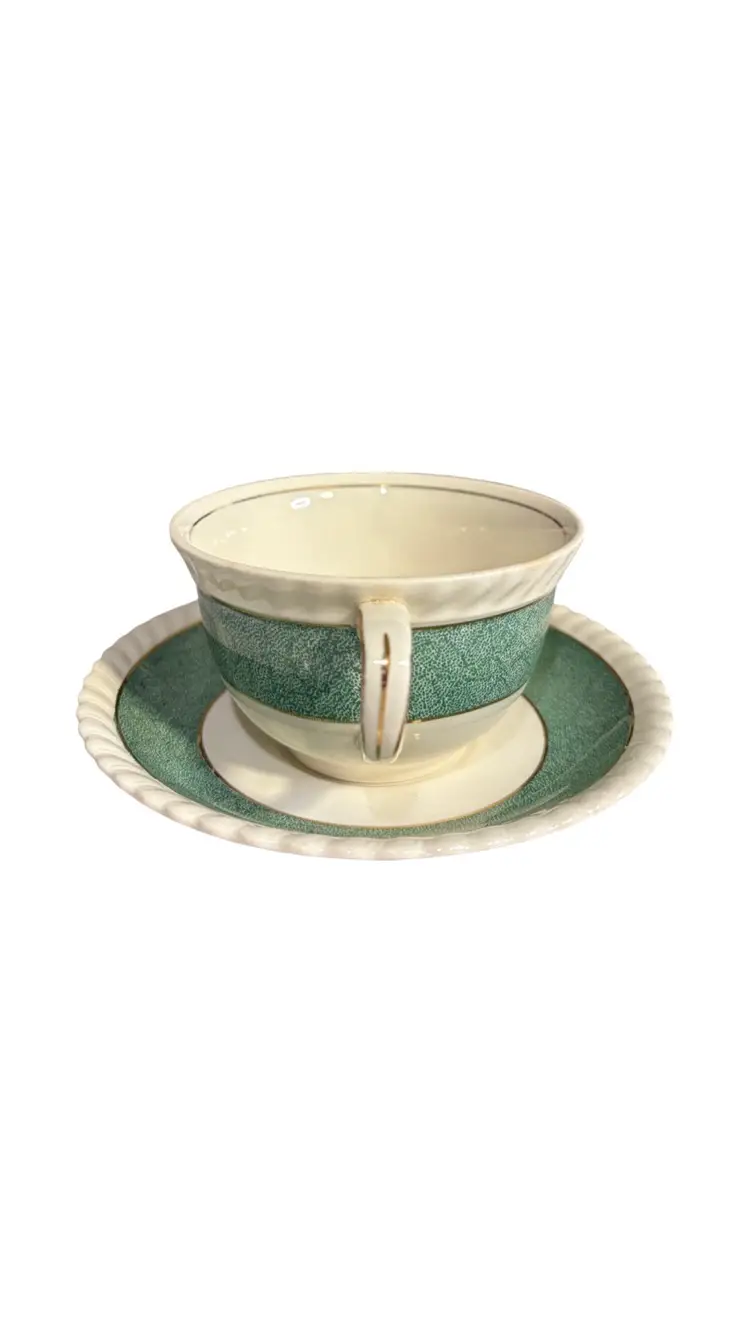 Johnson Brothers Powder Border Green Teacup And Saucer