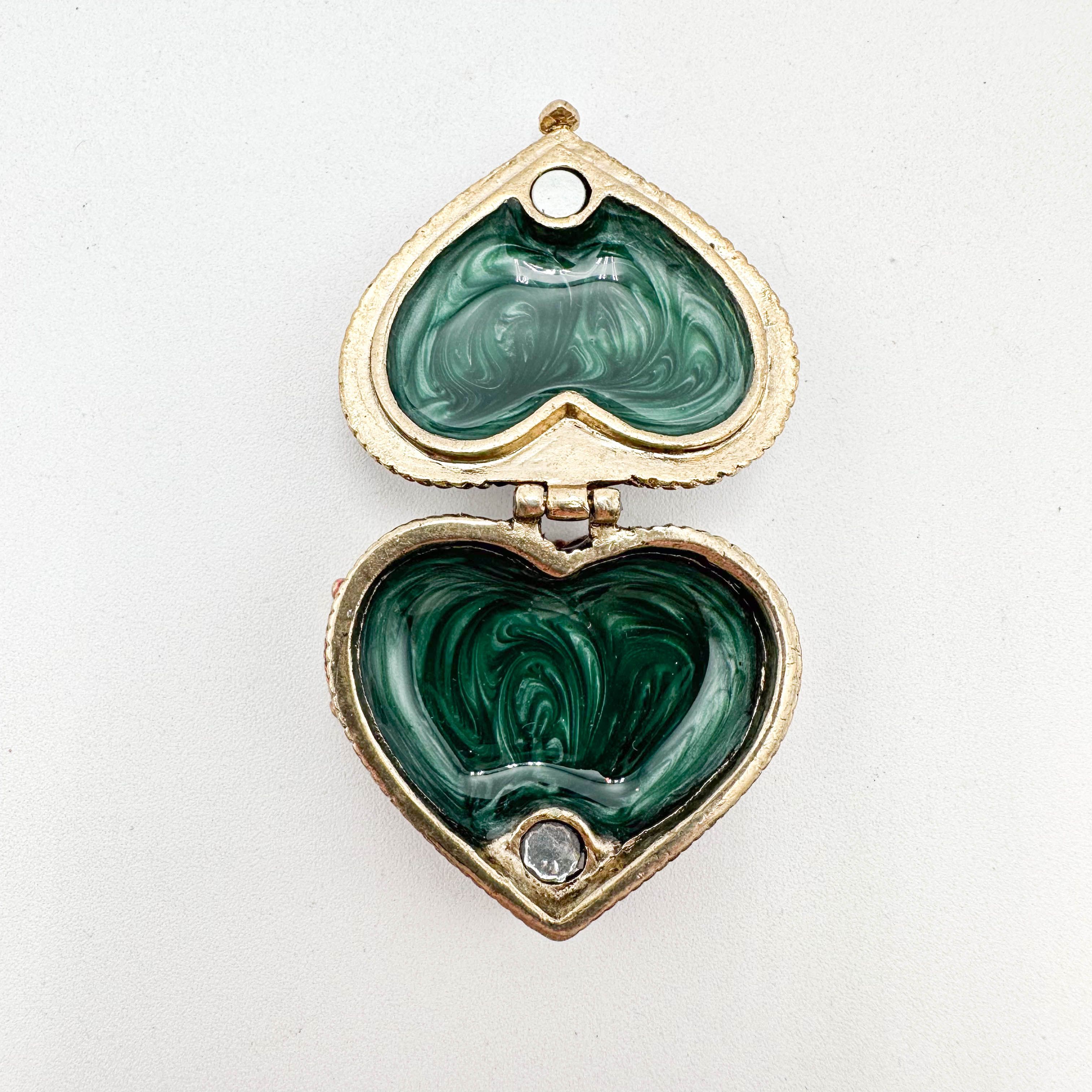 Monet Heart Angel Trinket Box Red Green Enamel Rhinestone Accent