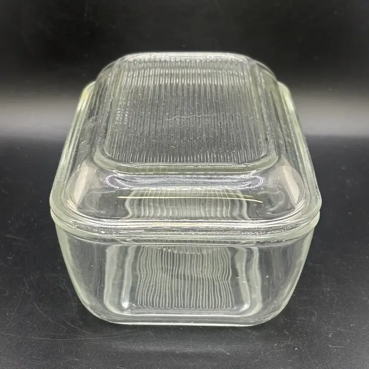 Clear Glass Vintage Fridgie Lidded Dish Acoroc France 3”x6”