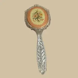 023 Vintage Victorian Style Peach floral plastic vanity brush boars hair? 10" x 4"