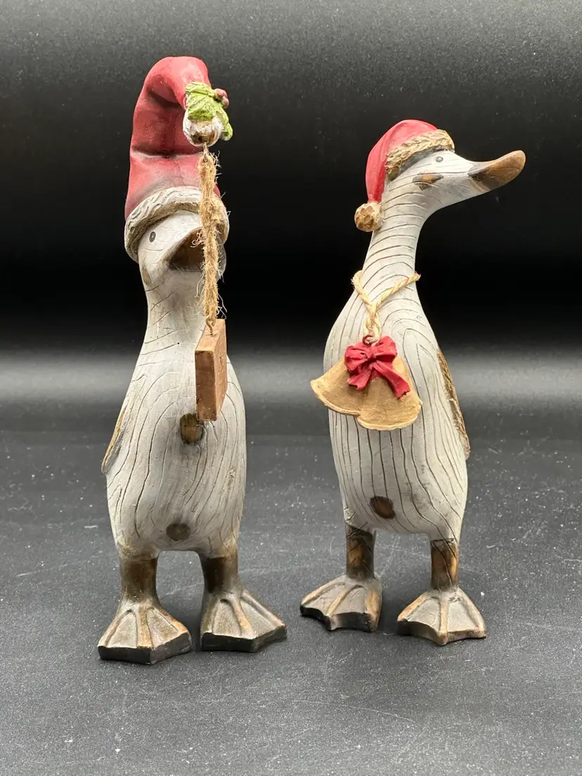 Vintage Folk Art Resin Holiday Christmas Duck Figures Set Of 2