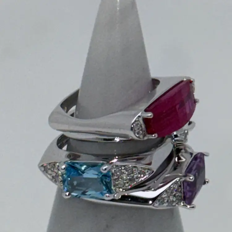Lot Of 4 925 Gemstone Rings Ruby, Sapphire, Topaz