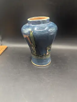 Vintage Pottery Vase Possibly Made in Mexico or South West With Cacti and Aloe Design