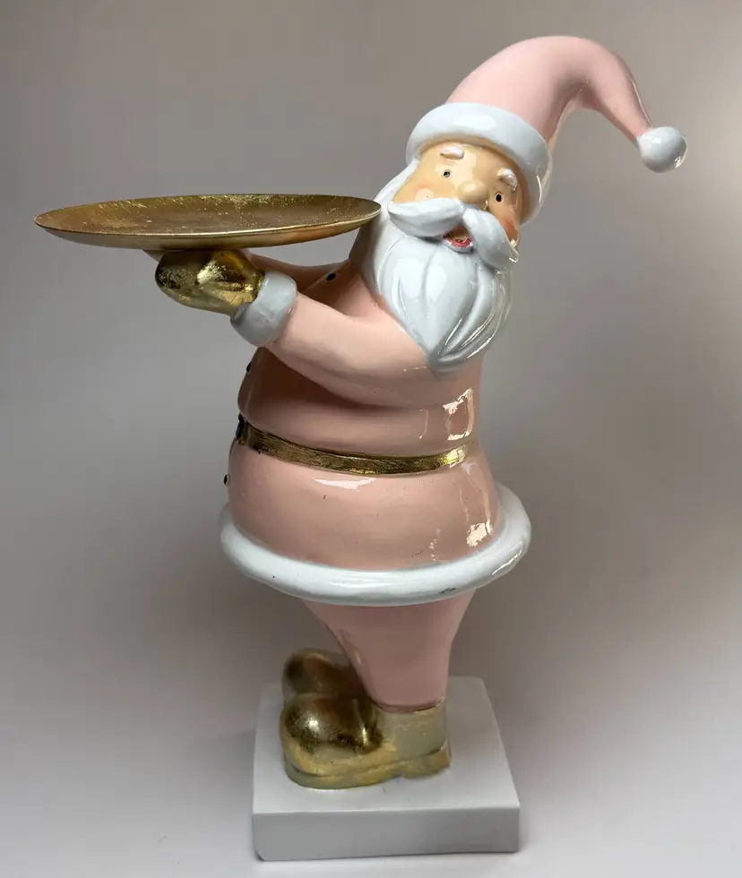 Whimsical Pink Santa Server Butler Chef Gold Tray Pinkmas Christmas Fun Display