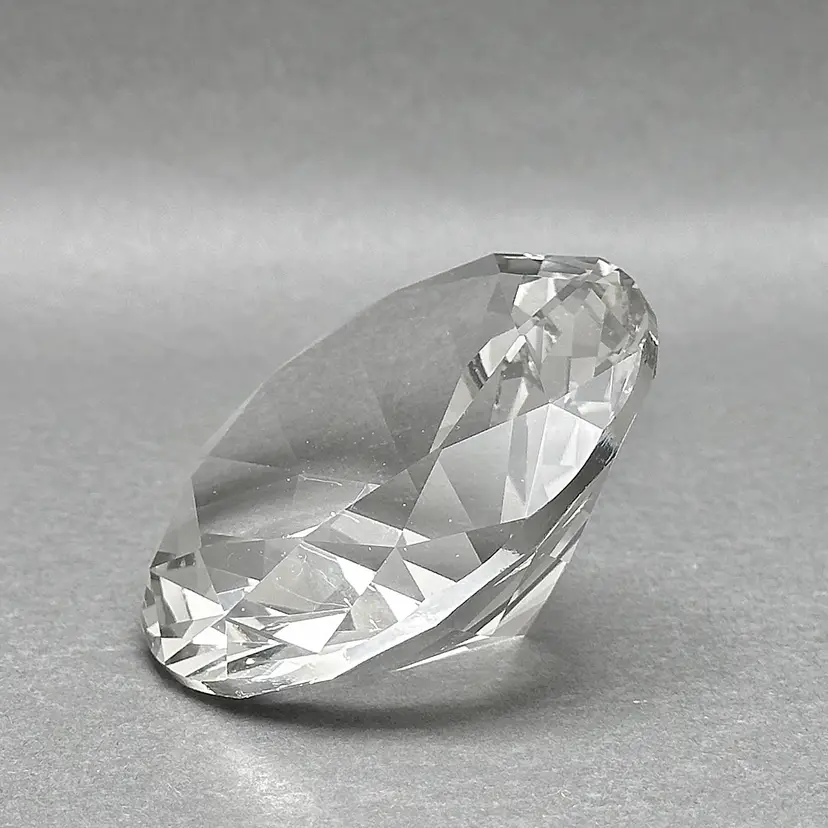 Vintage Diamond Solitaire Faceted Cut Crystal Paperweight