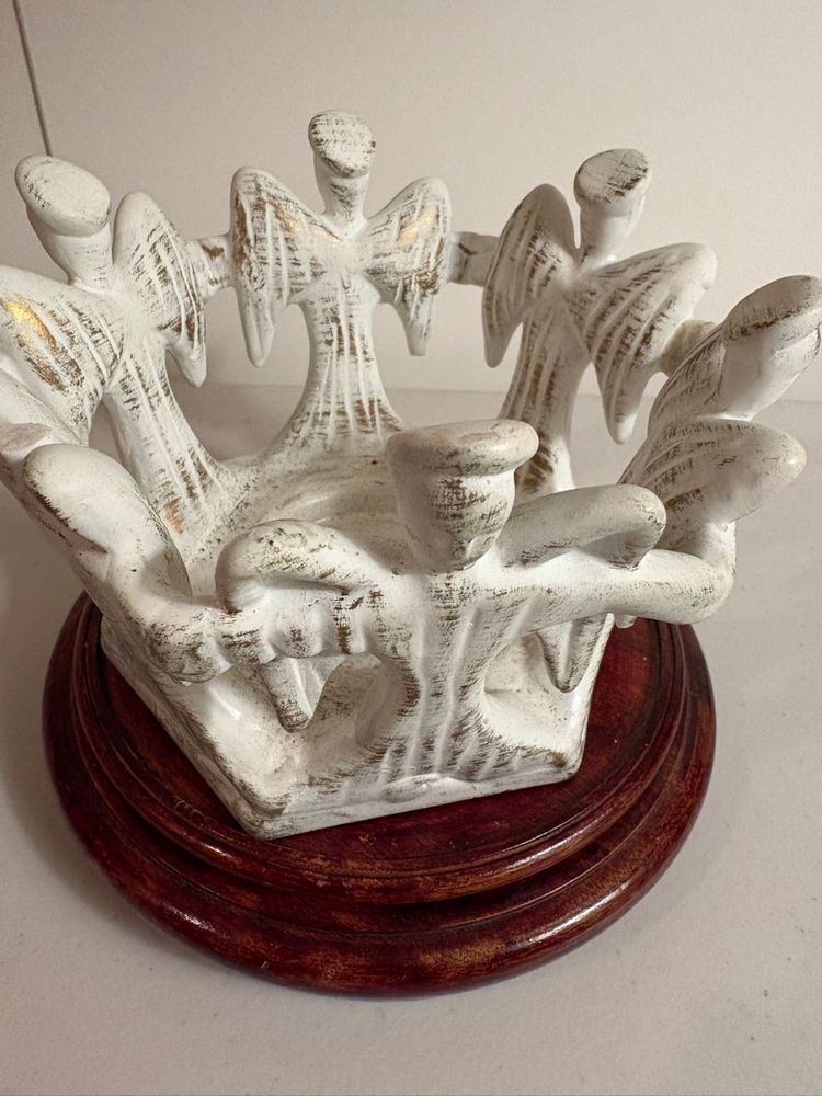 Angels Holding Hands Ring Candle Holder Religious Holiday Inspirational Rustic
