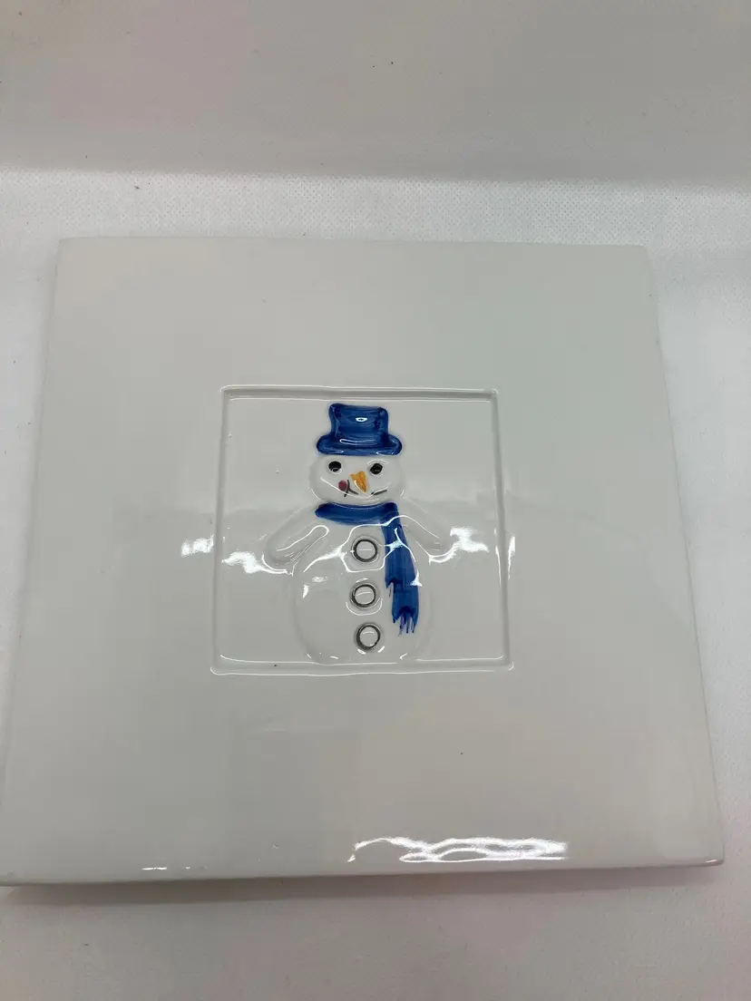 Crate & Barrel, Italy Ceramica Stefani, Porcelain White Trivet Snowman Christmas