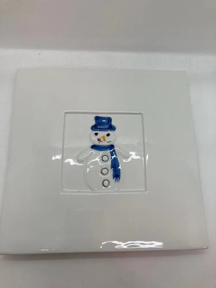 Crate & Barrel, Italy Ceramica Stefani, Porcelain White Trivet Snowman Christmas