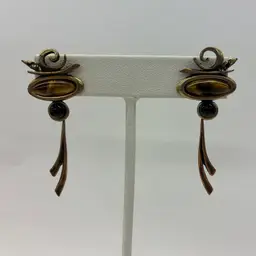 Egyptian Revival Tigers Eye Dangle Earrings