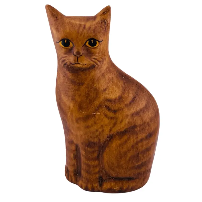 Vintage Cat Feline Large Figural Ceramic Primitive Style Crowning Touch 1980s Cottage Some Wear