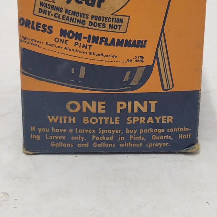 VTG Brown Glass Bottle W/Box Advertising Larvex Moth Proofing Zonite Prod. N.J.