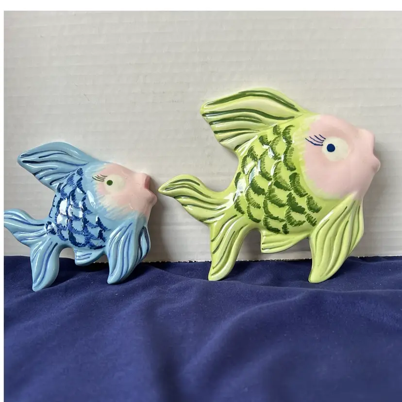 2 Ceramic Hand Made Fish Wall Hangings From 1976
