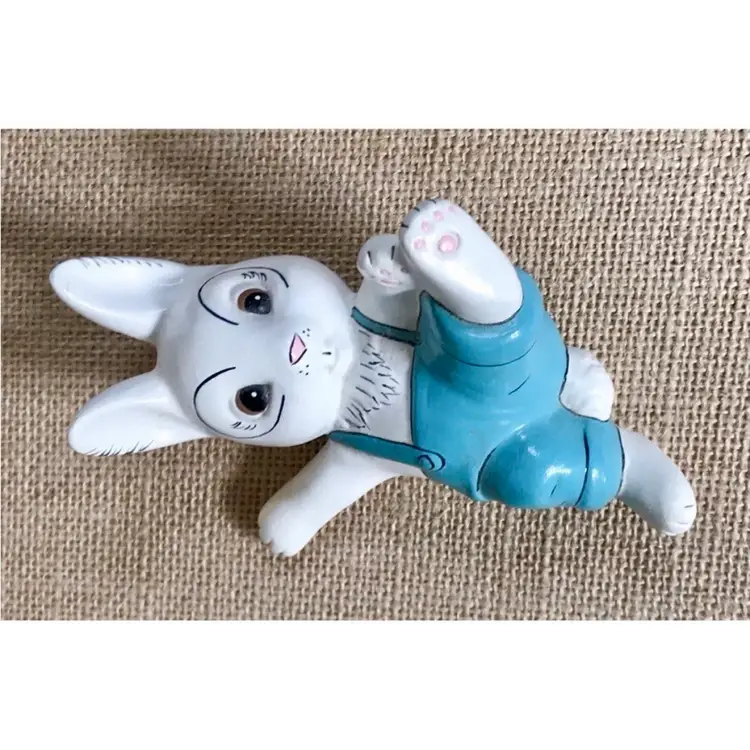 Vintage Tumbling Bunny Figurine Set Handmade Kitsch Whimsical Anthropomorphic