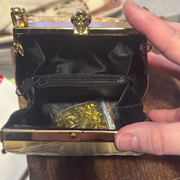 Vintage Alligator-Embossed Leather Frame Handbag With Gold-Tone Handle