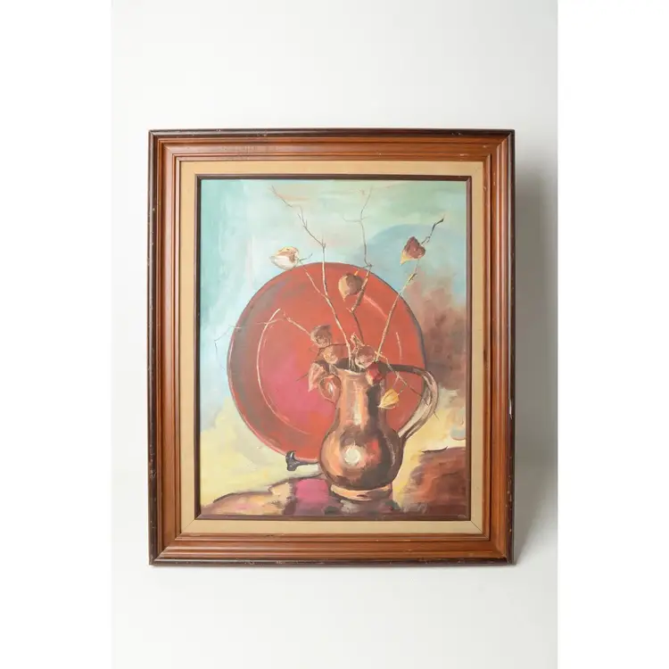 Vintage Art Still Life Original Painting Wood Frame