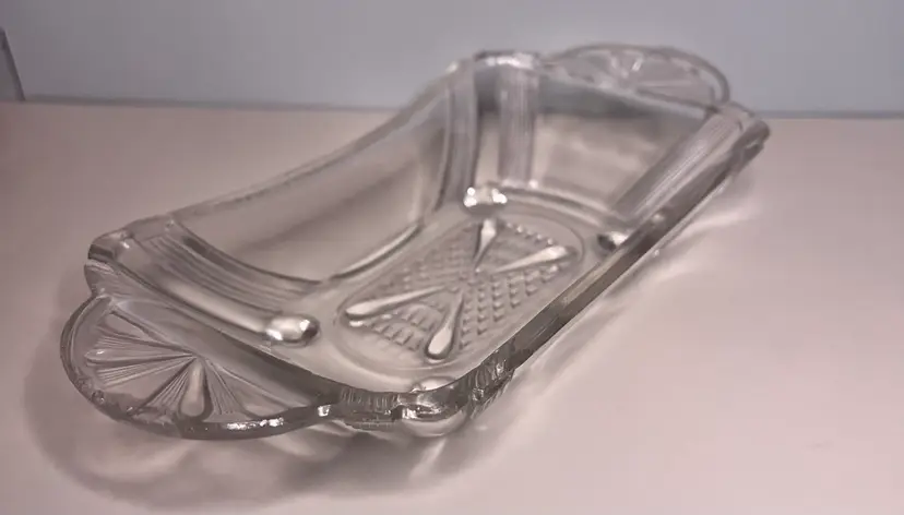 Antique Art Deco Clear Glass Relish Dish 9”