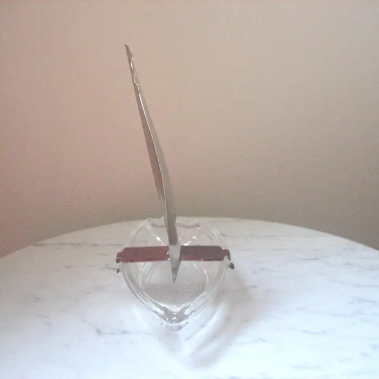 Vintage Glass Sail Boat Ashtray with Removable Metal Sail USA Made Boat Shaped Candy Dish