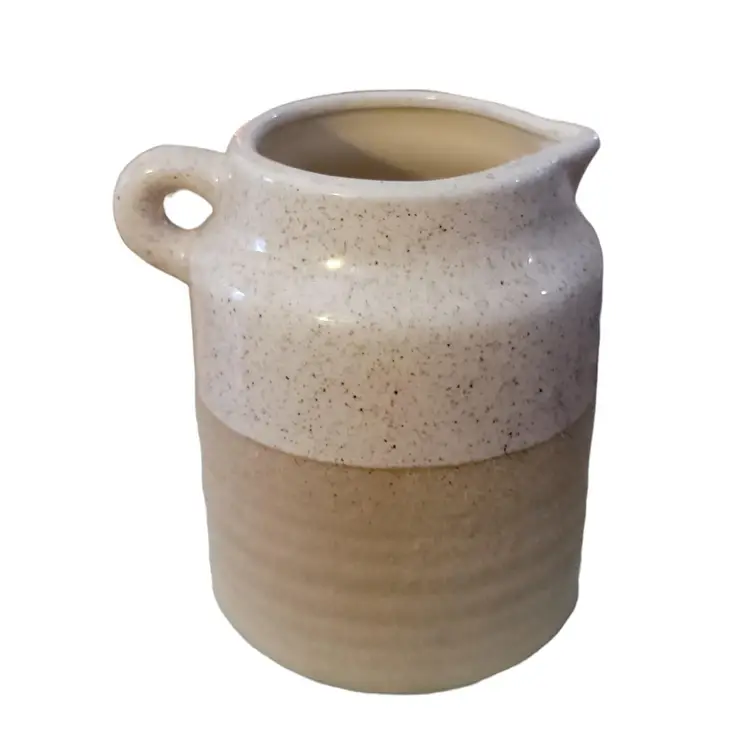 Speckled Stoneware Pitcher 6" 40 Ounce Capacity Two-Toned Textured Glazed Turned Pottery