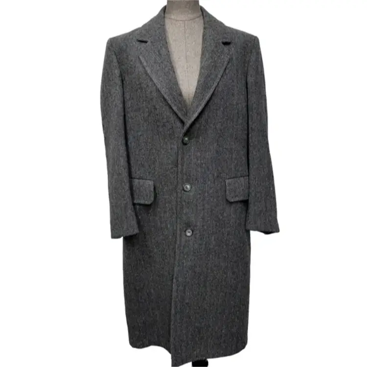 Vtg London Fog 100% Wool Trench Coat Long Dress Overcoat Gray Herringbone Tweed
