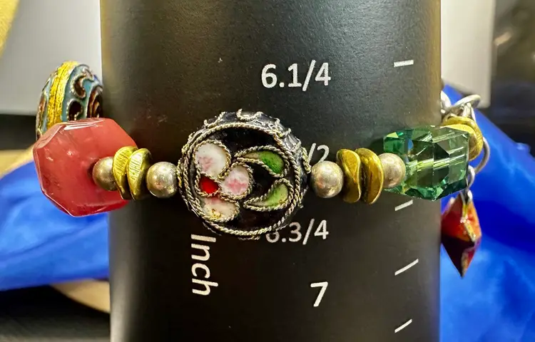 Sterling Silver 925 Emily Ray Vintage Oriental Style - Jade, Carnelian, Glass, Cloisonne, Bracelet