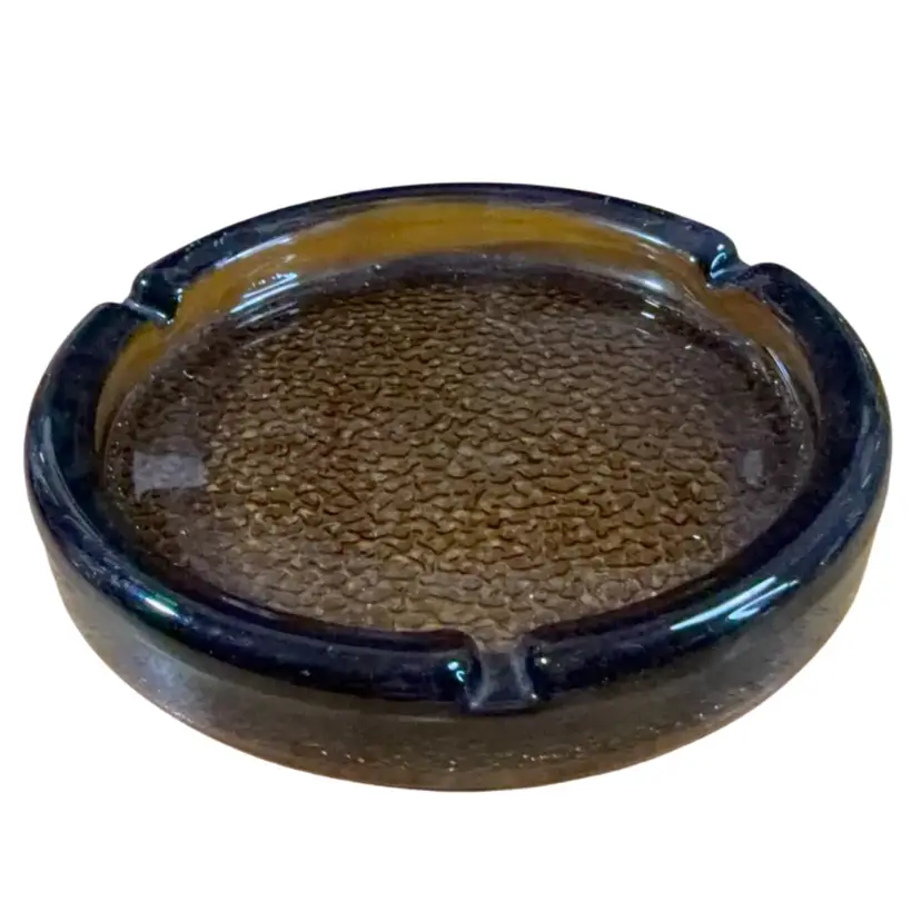 015. Vintage MCM Anchor Hocking Brown Glass Ashtray Textured 7” X 1.25”