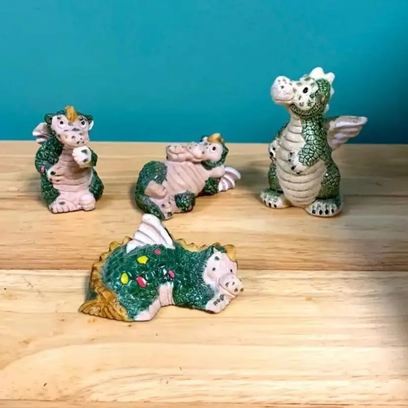 1980 Vintage RP Baby Dragon Figurines Ceramic Sculpture x4