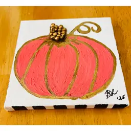 4"x4" Canvas Original Art Painting Orange Pumpkin by Black Lion Studios